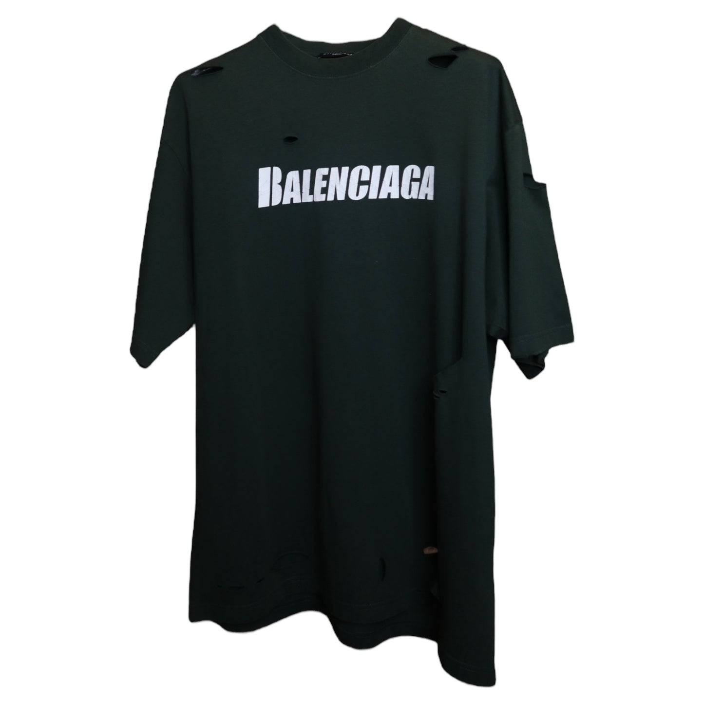 Balenciaga Distressed Logo Tee Green