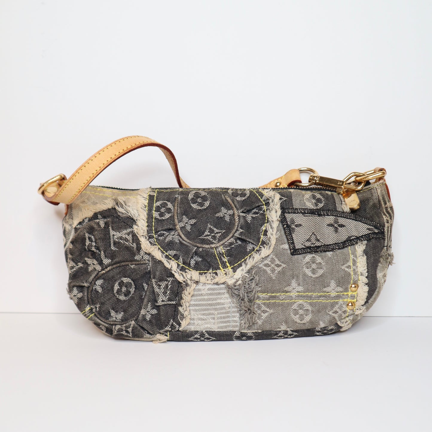 L V Monogram Denim Patchwork Pochette Bag