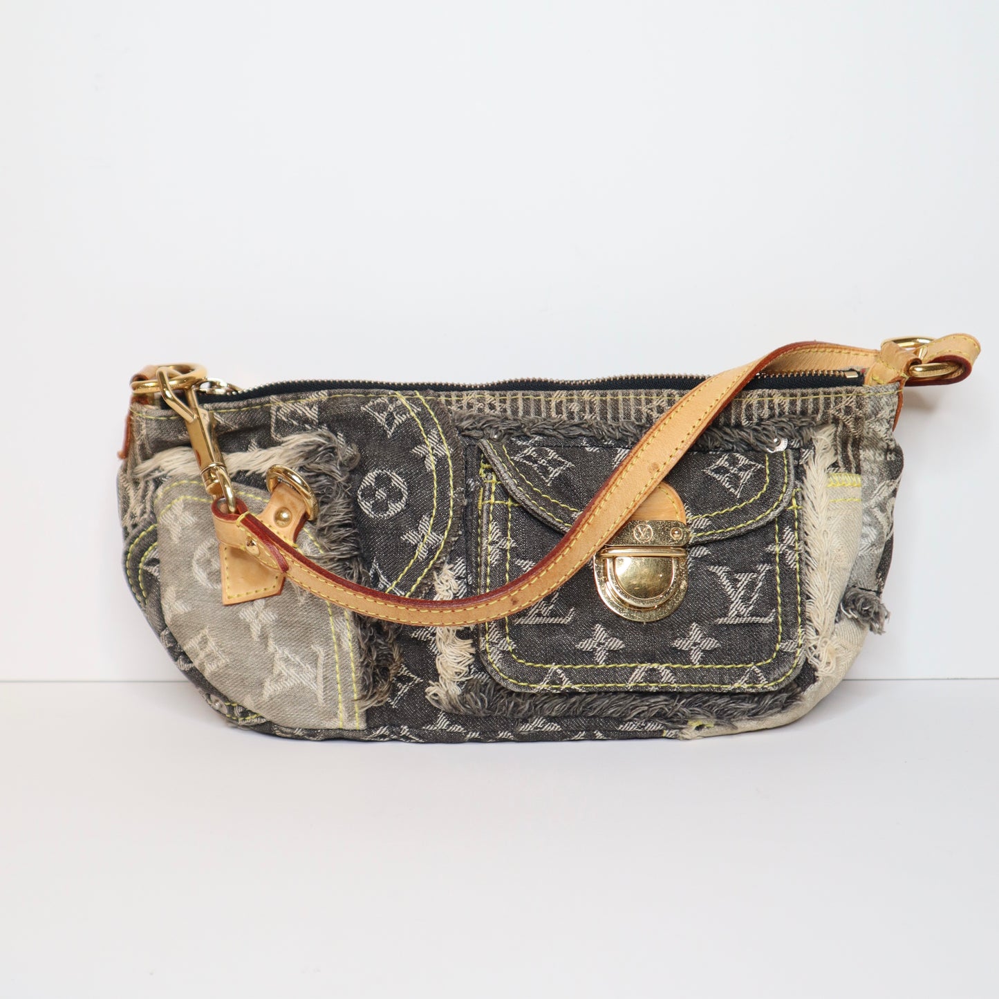 L V Monogram Denim Patchwork Pochette Bag