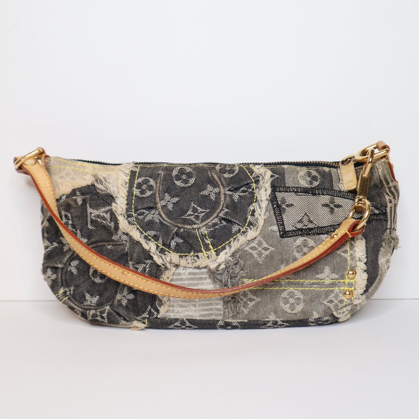 L V Monogram Denim Patchwork Pochette Bag