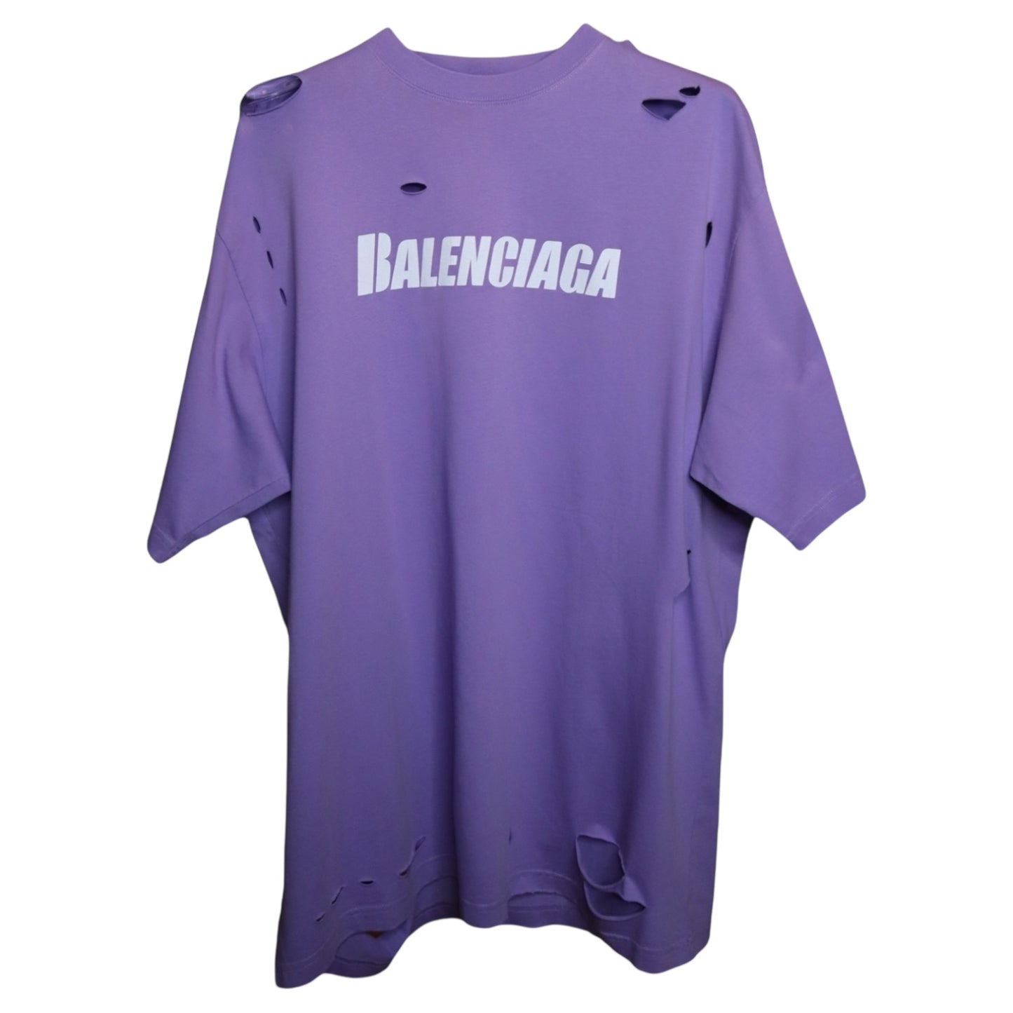 Balenciaga Distressed Logo Tee Purple