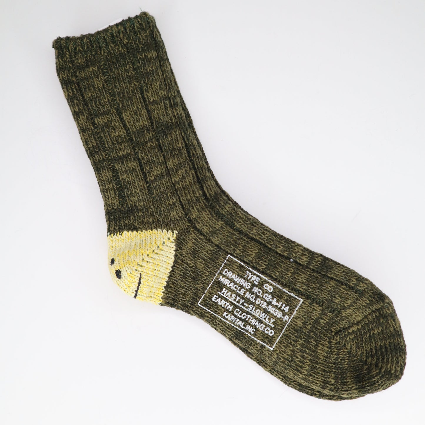 Kapital Smiley Heel Socks - Olive