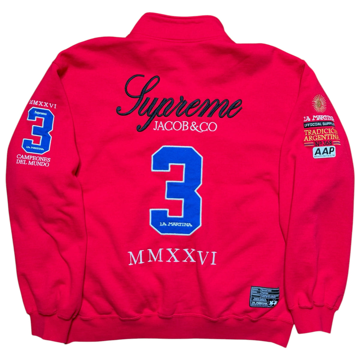Supreme La Martina Red Zip Up Sweatshirt