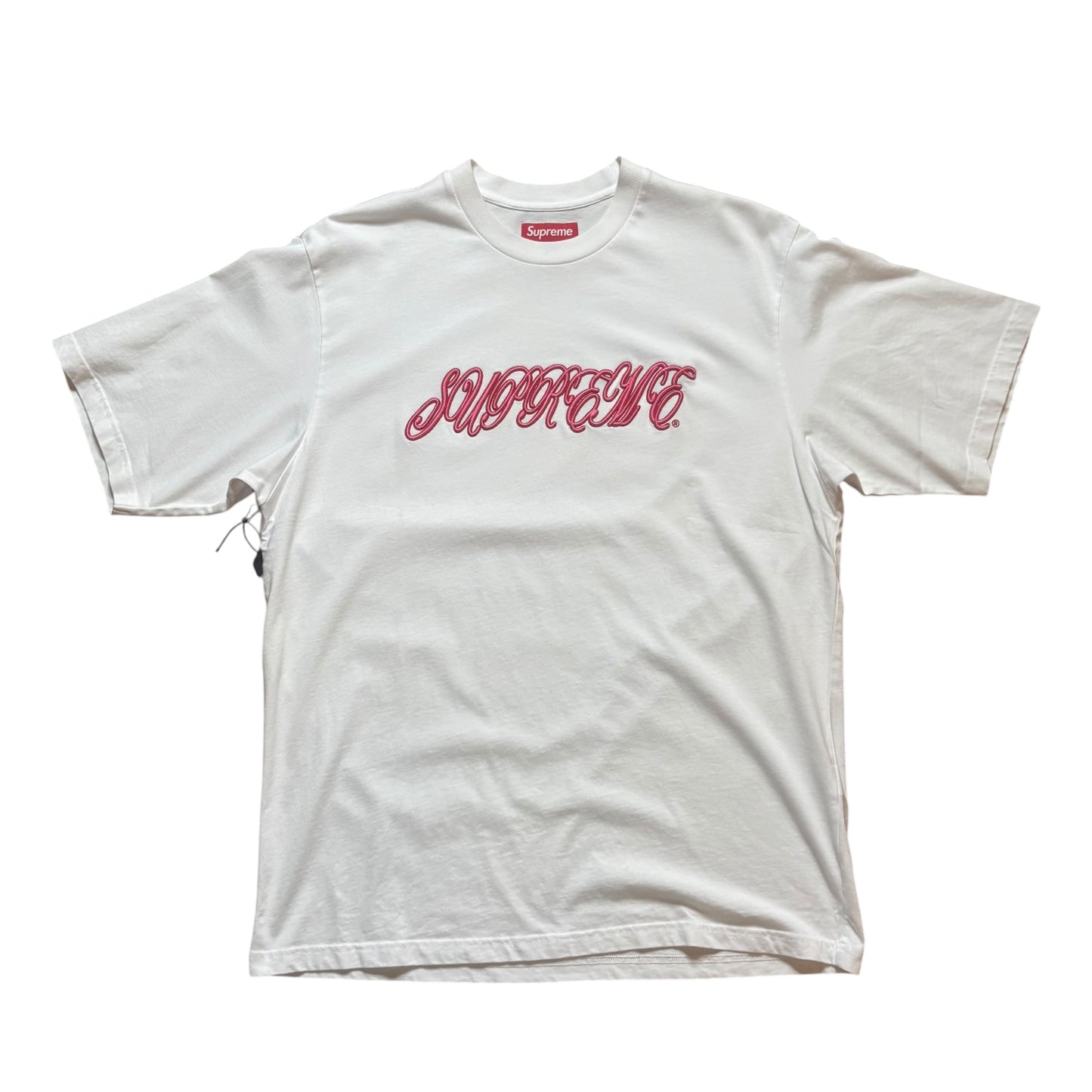Supreme Raised Script Tee White/Pink