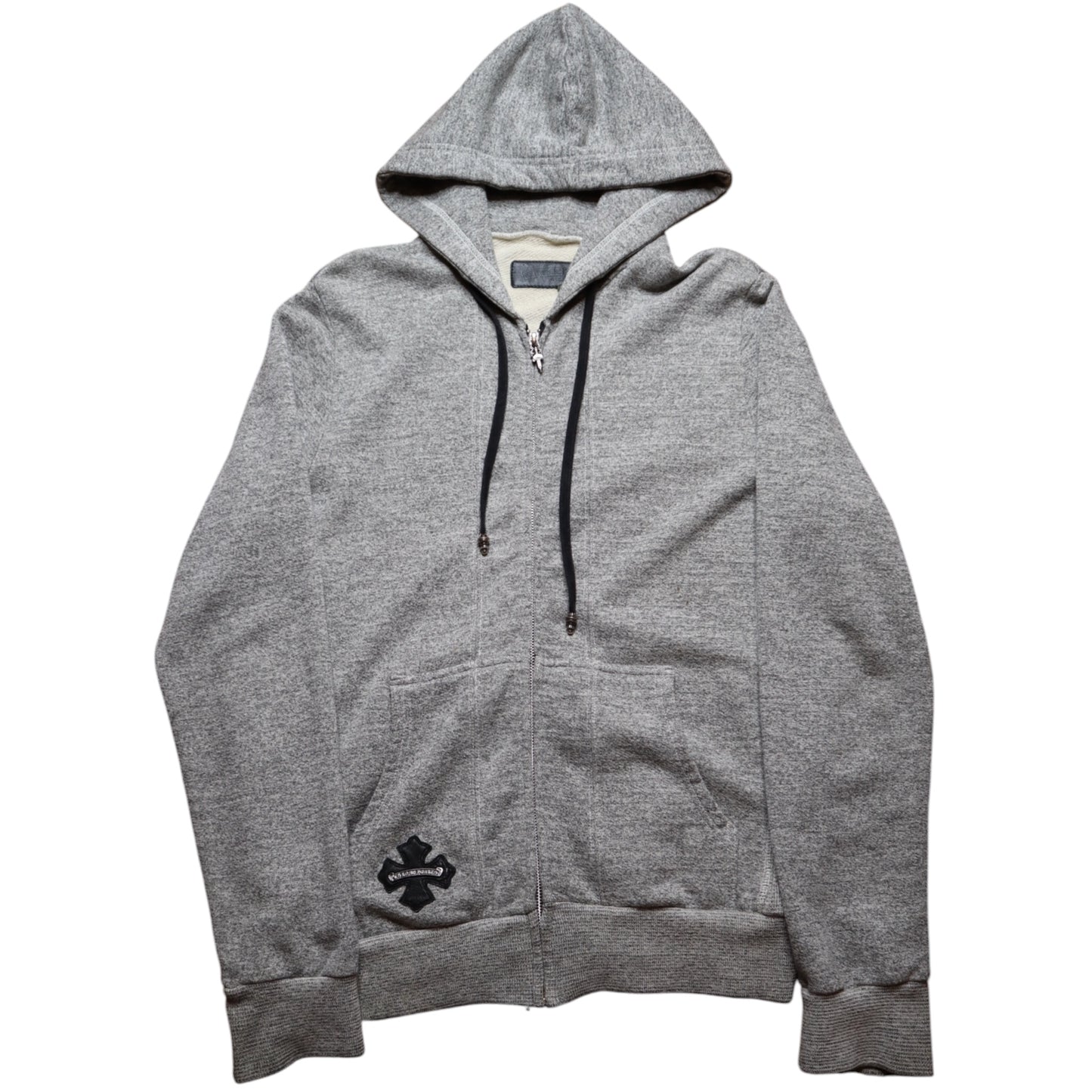 CH Leather Maltese Cross Patch Grey Zip Hoodie