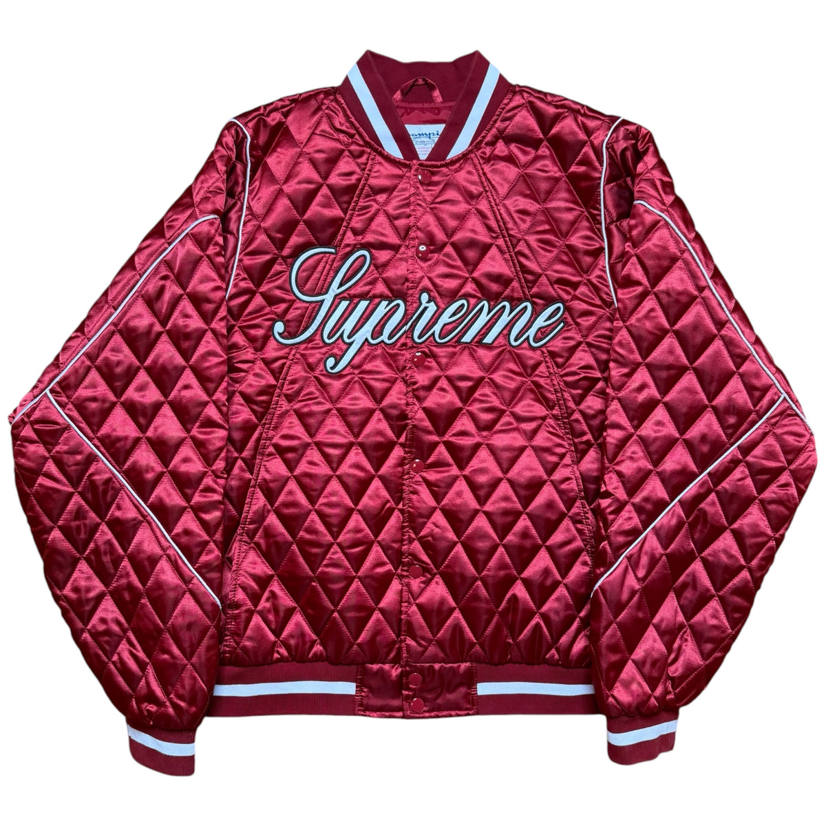 Supreme x Champion Quilted Satin Varsity Jacket Red