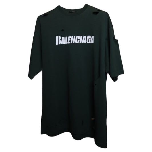 Balenciaga Distressed Logo Tee Green