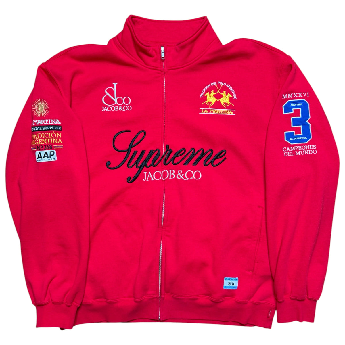Supreme La Martina Red Zip Up Sweatshirt