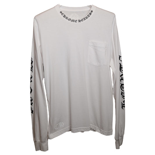 CH Neck Logo LS White Tee