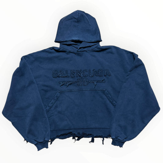 Balenciaga LNY Cropped Faded Black Wash Hoodie