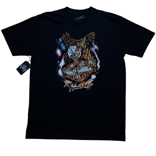 Vintage Harley Davidson Eagle Flames Black Tee