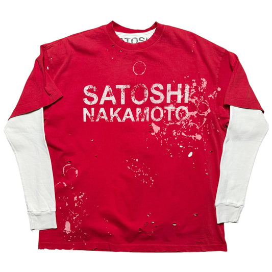 Satoshi Nakamoto Bleached Luke Thermal Red Tee