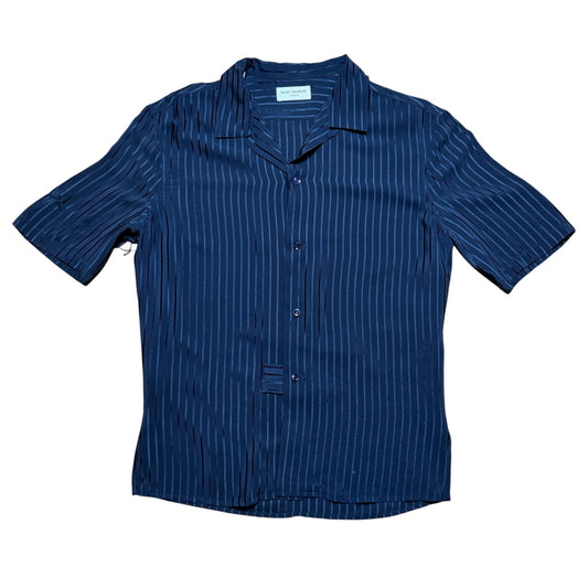 Saint Laurent Striped Silk Navy Button Up