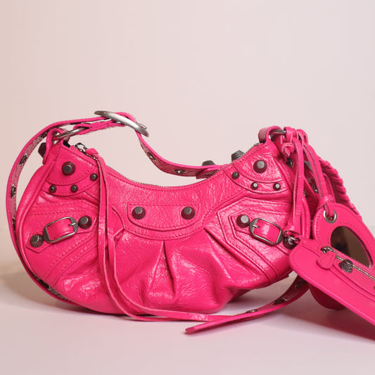 Balenciaga Le Cagole XS Leather Shoulder Bag Fuschia