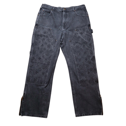 L V Monogram Embossed Black Carpenter Denim