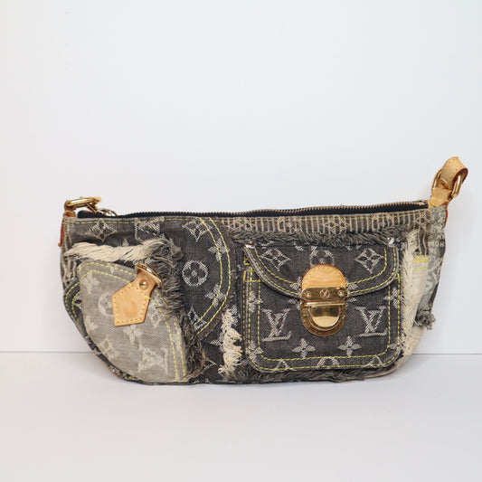 L V Monogram Denim Patchwork Pochette Bag