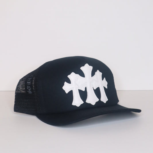 CH Triple Cross White Leather Patch Hat