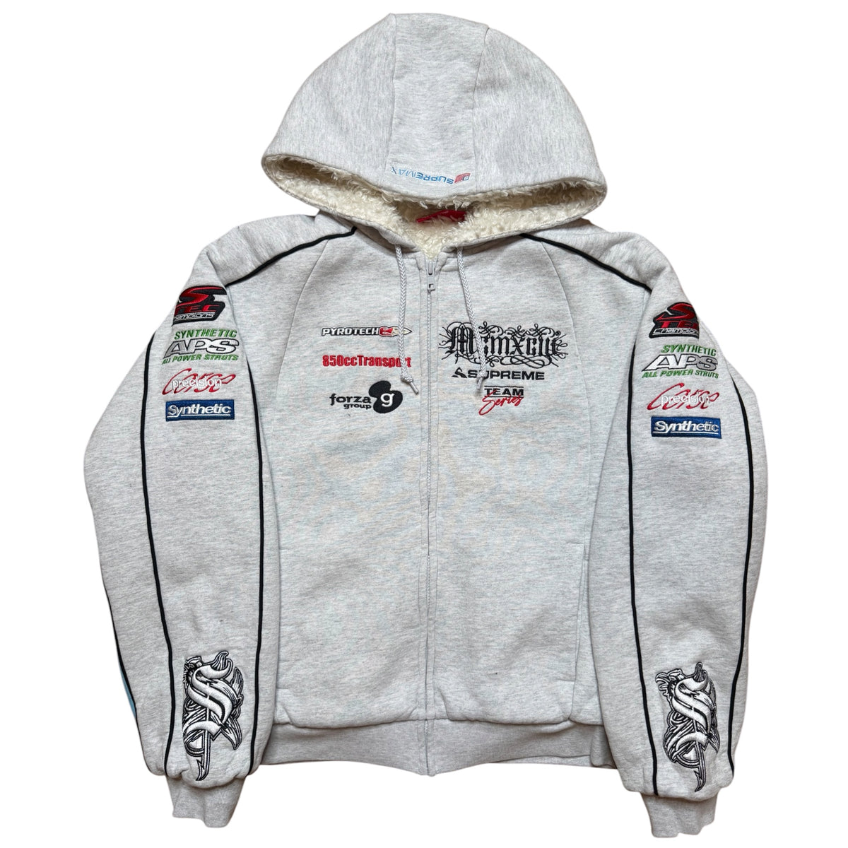Supreme Racing Lined Zip Hoodie Grey