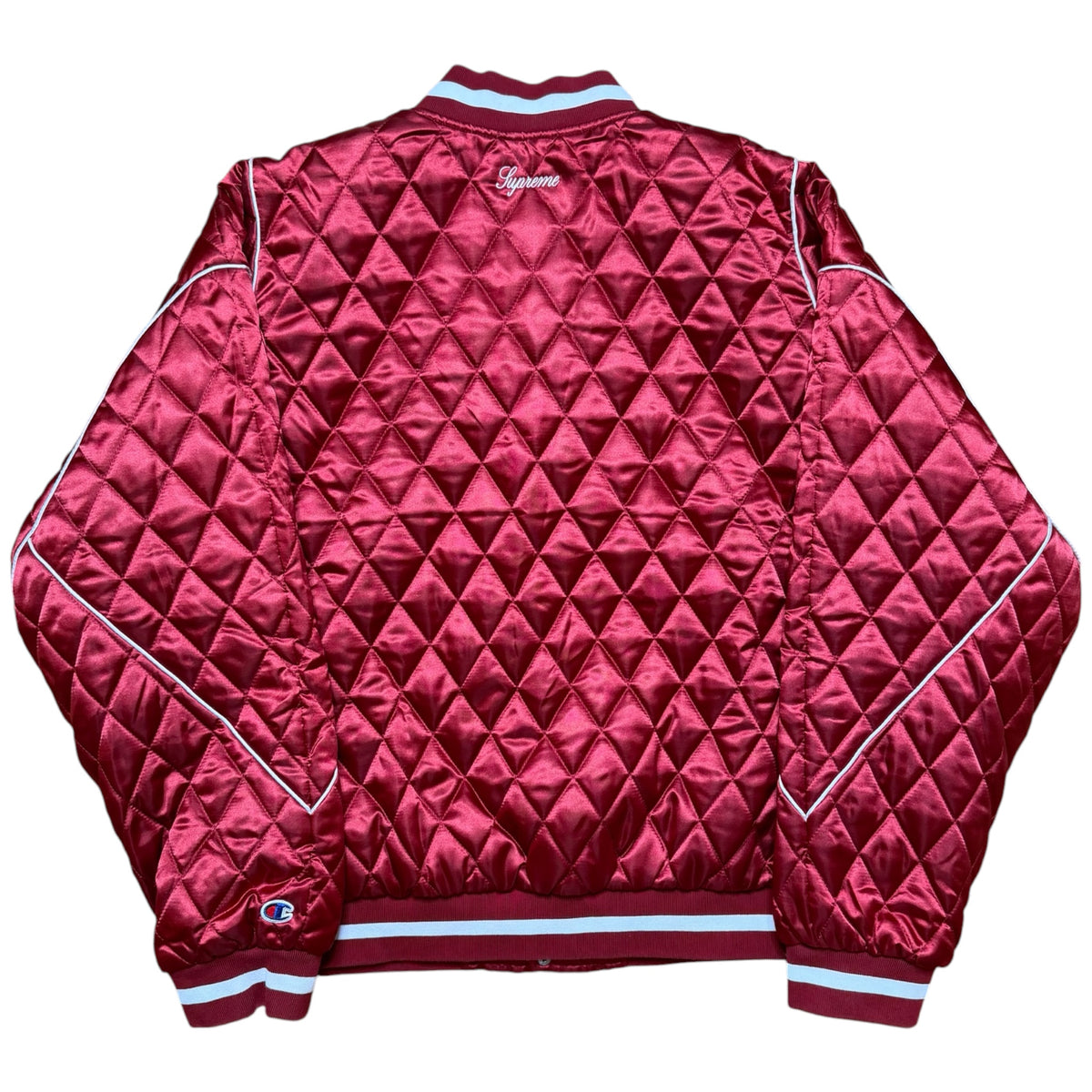 Supreme x Champion Quilted Satin Varsity Jacket Red