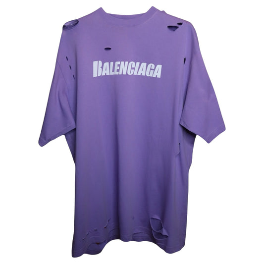 Balenciaga Distressed Logo Tee Purple
