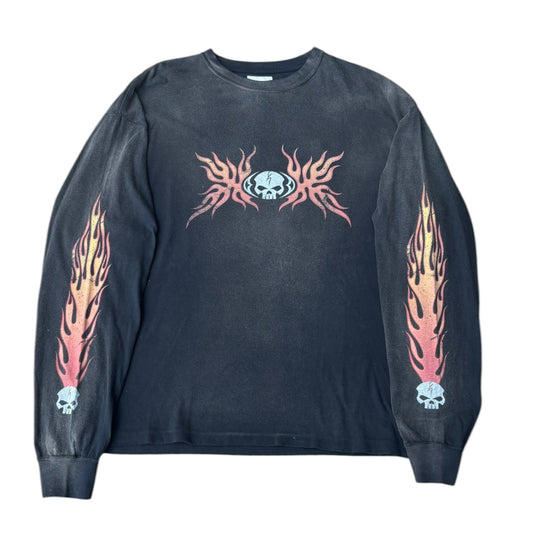 Kamiya 'Skull Flame' Black LS Tee
