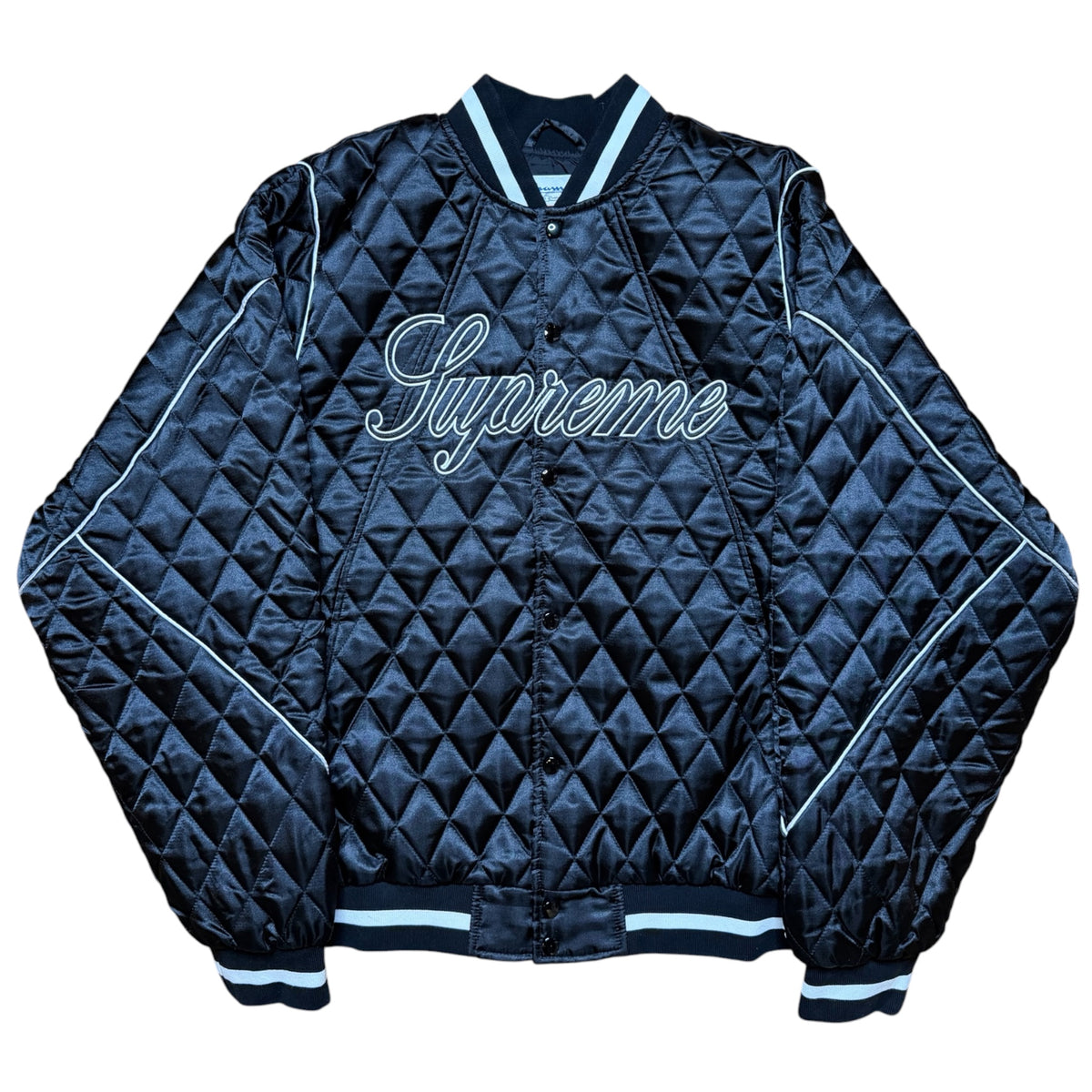 Supreme x Champion Quilted Satin Varsity Jacket Black