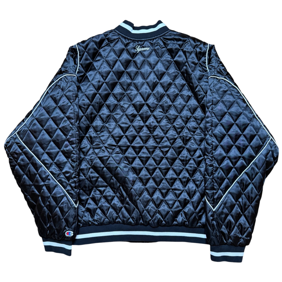 Supreme x Champion Quilted Satin Varsity Jacket Black