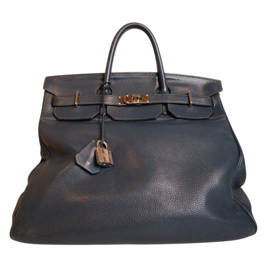 Hermes Hac 40 Navy Leather Bag