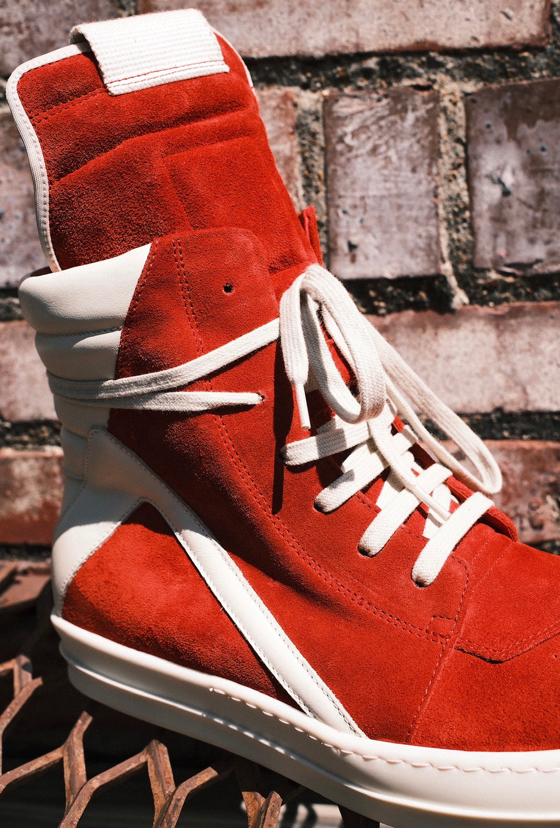 Rick Owens SS26 Carnilian Red Temple Suede Geodude