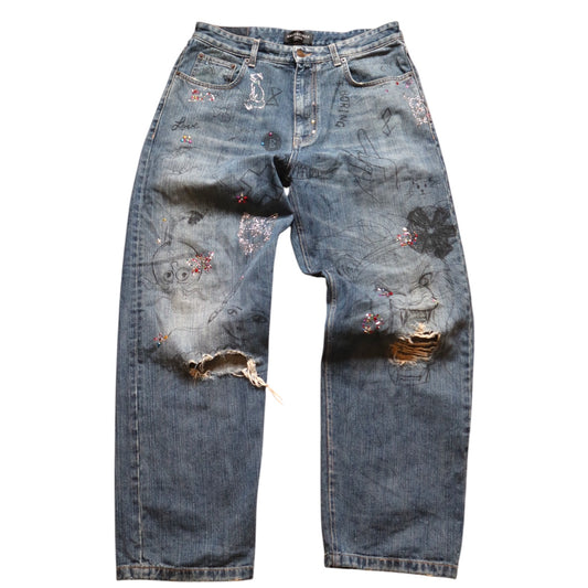 Balenciaga Graffiti Jeweled Denim Jeans