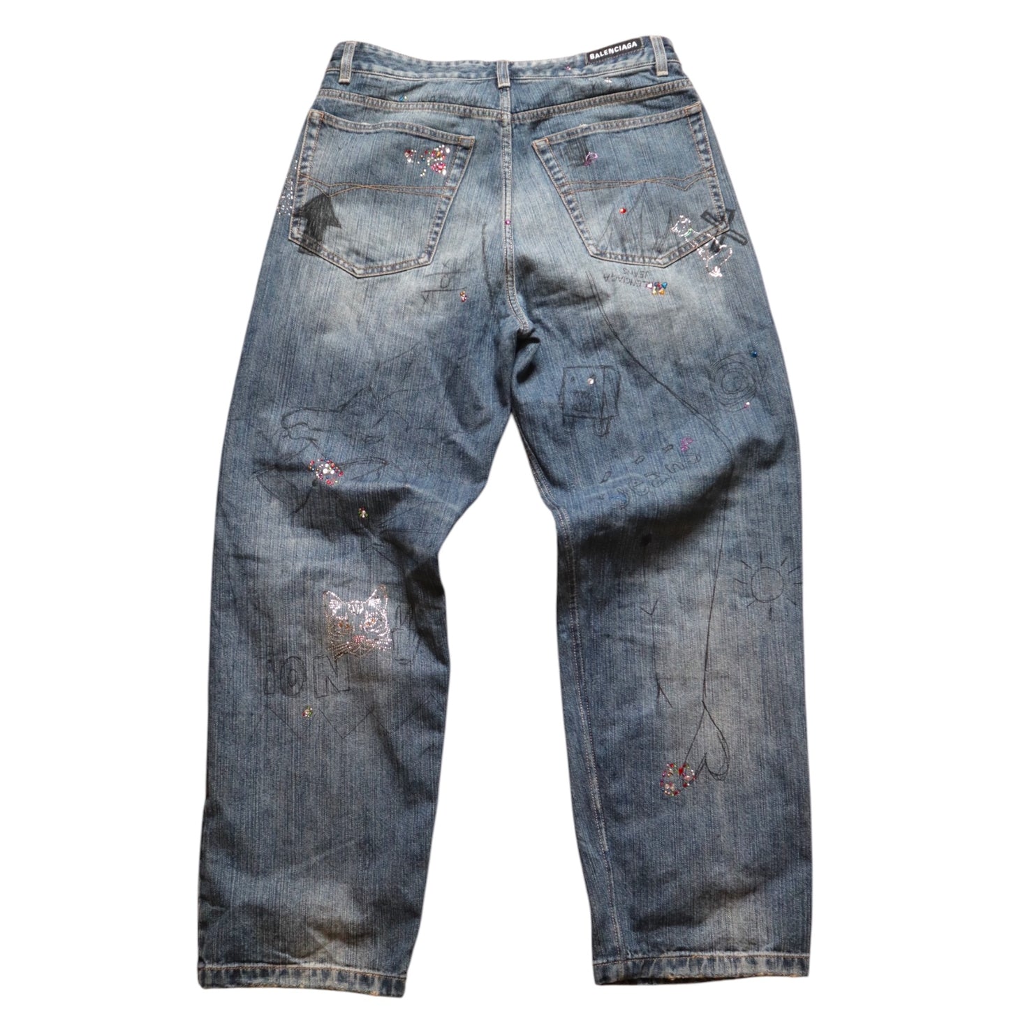 Balenciaga Graffiti Jeweled Denim Jeans