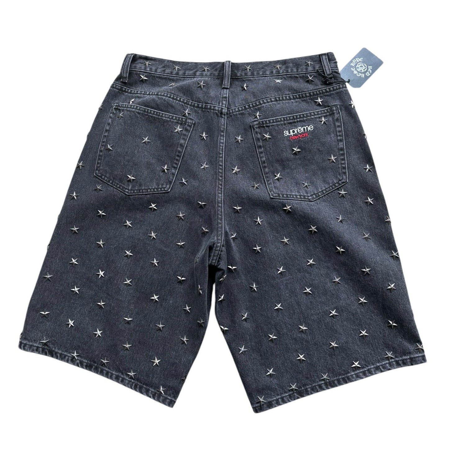Supreme Stars Studded Baggy Denim Shorts Black